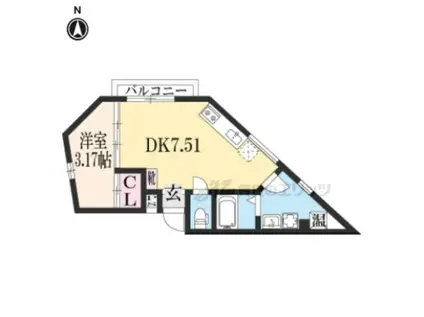 CREO太秦天神川(1DK/3階)の間取り写真