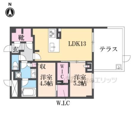 ラヴィーナ大和西大寺(2LDK/4階)の間取り写真