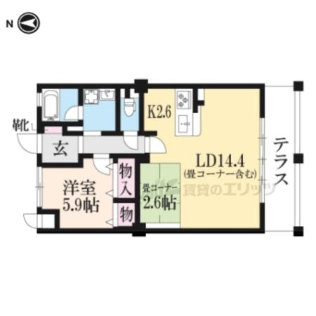 K-TERRACE学研奈良登美ヶ丘 南棟(1LDK/1階)の間取り写真