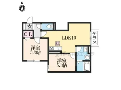 リニュエラ香里園町(2LDK/1階)の間取り写真