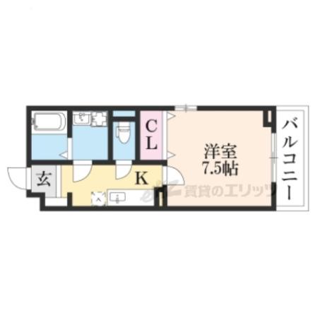 エンティム上桂(1K/2階)の間取り写真