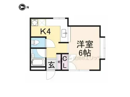 ウエスト(1K/1階)の間取り写真