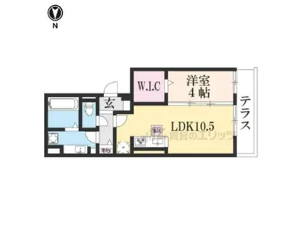 かどの御池D号棟(1LDK/1階)の間取り写真