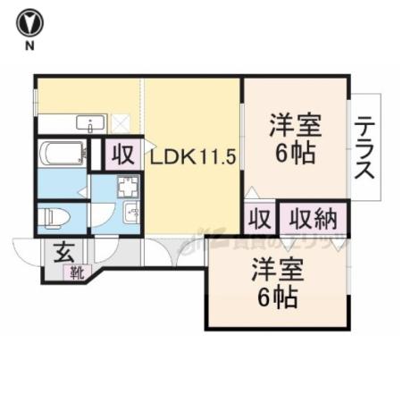 キャッスルB(2LDK/1階)の間取り写真