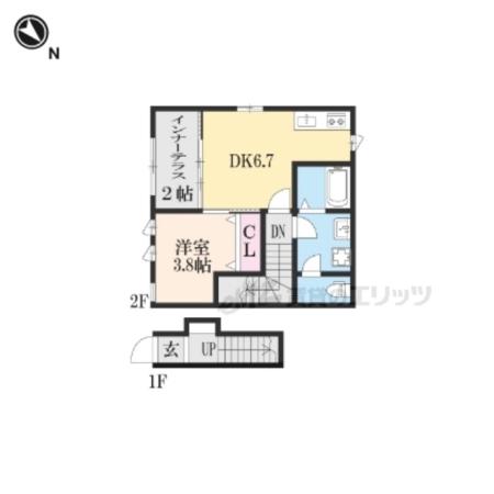 コンフォール横木(1DK/2階)の間取り写真