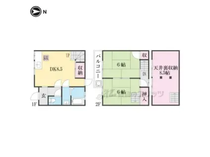 東海道本線 山科駅 徒歩6分 2階建 築40年(2DK)の間取り写真