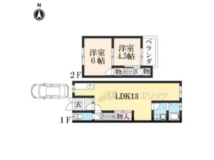 奈良線 新田駅(京都) 徒歩17分 2階建 築53年(2LDK)の間取り写真