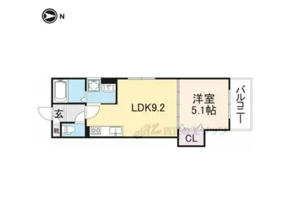 クリエオーレ大和高田(1LDK/2階)の間取り写真