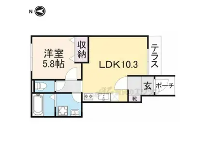 クレメント大和高田(1LDK/1階)の間取り写真