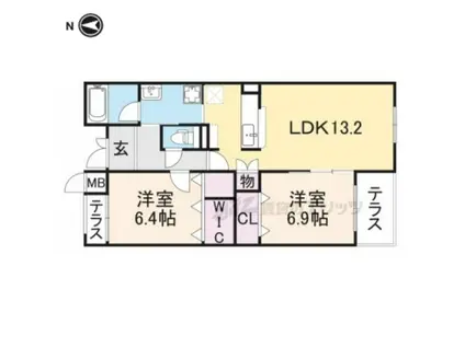 プライムガーデン(2LDK/2階)の間取り写真