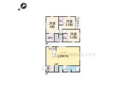 北陸本線 長浜駅 徒歩39分 2階建 築2年(3LDK)の間取り写真