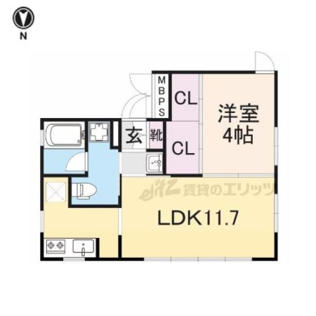 グレース京都二条(1LDK/3階)の間取り写真