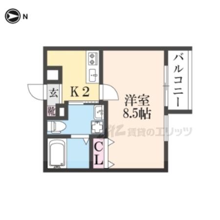 THE CITY RESIDENCE 京都西大路(1K/2階)の間取り写真