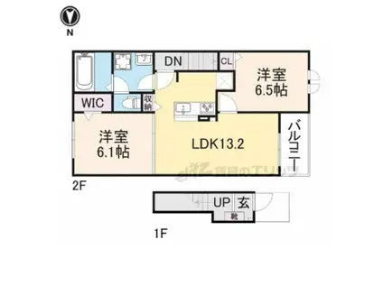 和歌山線 志都美駅 徒歩4分 2階建 築3年(2LDK/2階)の間取り写真