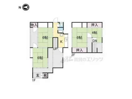北陸本線 長浜駅 徒歩21分 2階建 築63年(5K)の間取り写真