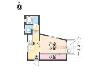 平城山パート(1K/2階)の間取り写真