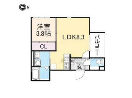 ハーモニーテラス勧修寺平田町(1LDK/2階)の間取り写真