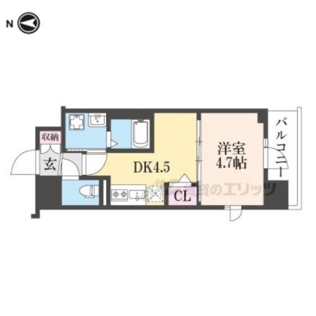 プラシード京都(1DK/6階)の間取り写真