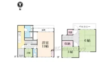 京福北野線 北野白梅町駅 徒歩10分 2階建 築126年(2LDK)の間取り写真