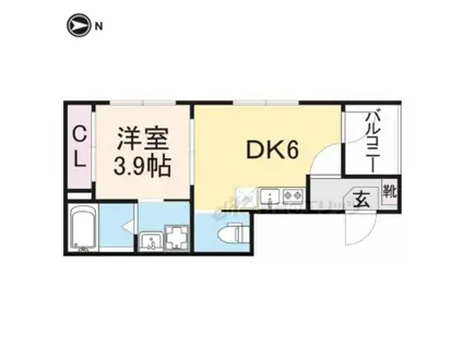 IRIS伏見(1DK/2階)の間取り写真