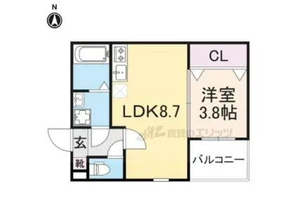 ジーメゾン奈良大森カルム(1LDK/3階)の間取り写真
