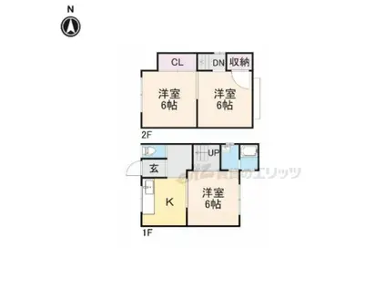 山陰本線 馬堀駅 徒歩13分 2階建 築53年(3K)の間取り写真