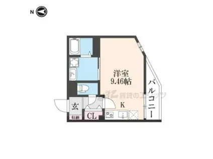 WINDBELL出口(ワンルーム/2階)の間取り写真