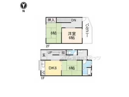近鉄難波・奈良線 近鉄奈良駅 徒歩19分 2階建 築56年(3DK)の間取り写真