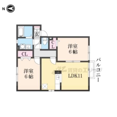 エーデルハイムA(2LDK/2階)の間取り写真
