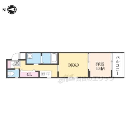 フォーリアライズ京都東寺(1DK/3階)の間取り写真