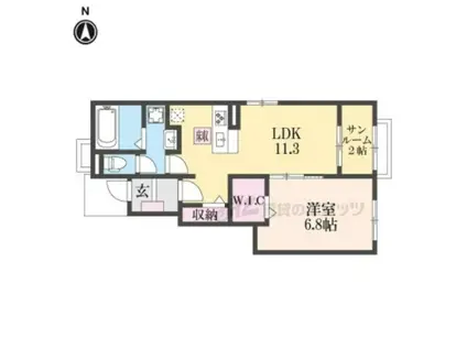 リベルラコッコ B(1LDK/1階)の間取り写真