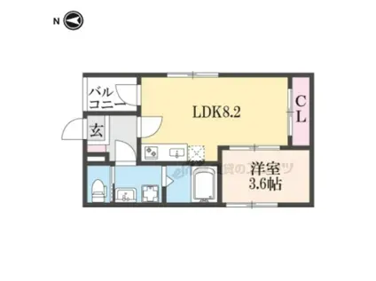 ラシュレ椥辻(1LDK/2階)の間取り写真