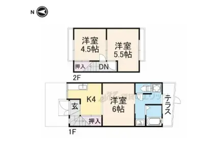 京福嵐山本線 太秦広隆寺駅 徒歩13分 2階建 築56年(3K)の間取り写真