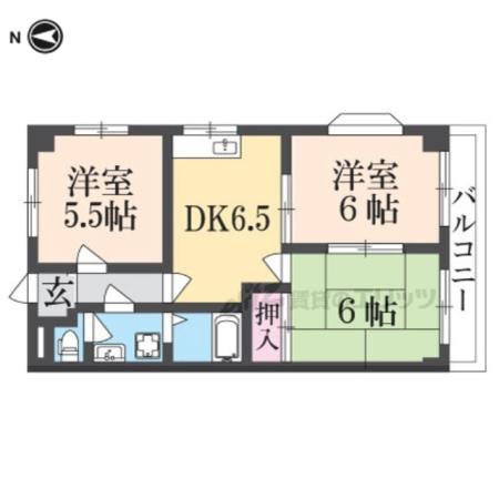 グレースコーポ東生駒(3DK/3階)の間取り写真