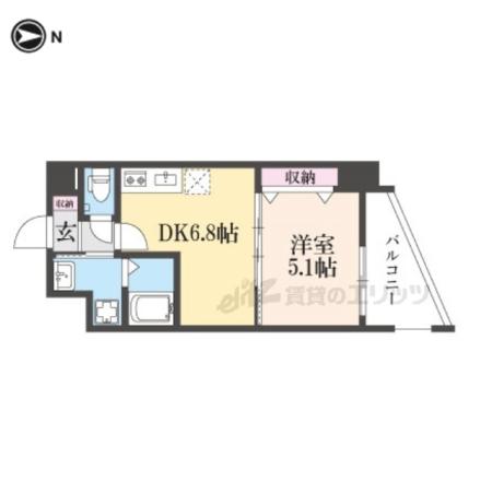 ARCA西京極(1DK/3階)の間取り写真