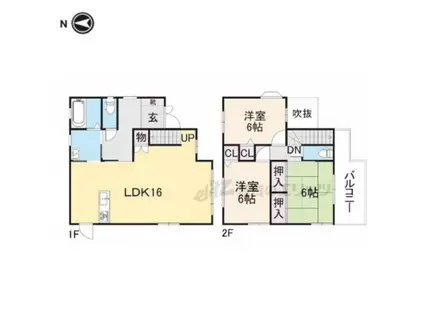近鉄田原本線 黒田駅(奈良) 徒歩18分 2階建 築20年(3LDK)の間取り写真