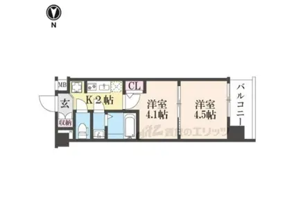 東海道本線 西大路駅 徒歩10分 10階建 新築(2K/9階)の間取り写真