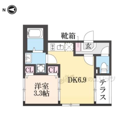 ハーモニーテラス深草仙石屋敷町(1DK/1階)の間取り写真