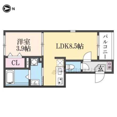 ハーモニーテラス東野南井ノ上町(1LDK/3階)の間取り写真