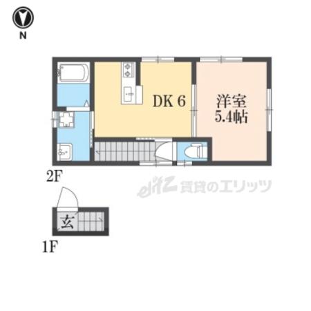 社家長屋町アパート(1DK/2階)の間取り写真