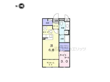 サウス・ボニート(ワンルーム/1階)の間取り写真