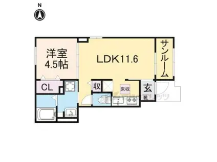 エヴァ グリーン ヴィラ(1LDK/1階)の間取り写真