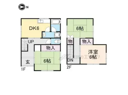 北陸本線 長浜駅 徒歩22分 2階建 築40年(3DK)の間取り写真