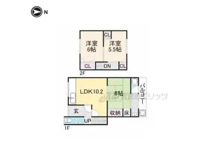 東海道本線 向日町駅 徒歩10分 2階建 築62年(3LDK)の間取り写真