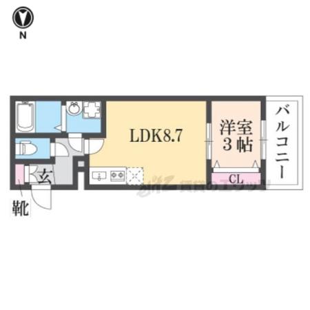 ジーメゾン山科ノース(1LDK/2階)の間取り写真