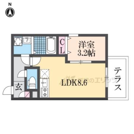 ジーメゾン山科ノース(1LDK/1階)の間取り写真