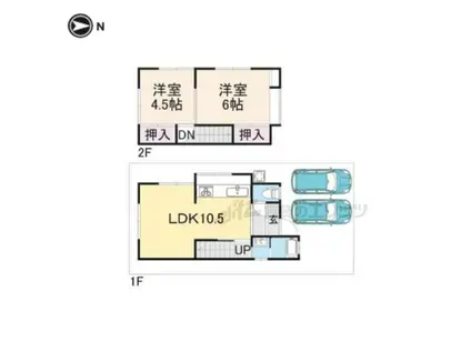 奈良線 棚倉駅 徒歩10分 2階建 築53年(2LDK)の間取り写真