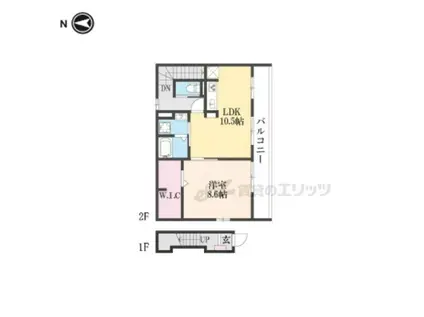 ブリリアント(1LDK/2階)の間取り写真