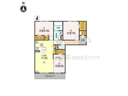 近鉄難波・奈良線 新大宮駅 徒歩18分 3階建 築1年(3LDK/1階)の間取り写真