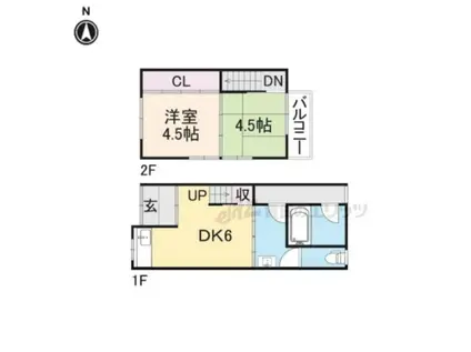 山陰本線 二条駅 バス乗車時間:13分 乾隆校前バス停で下車 徒歩8分 2階建 築126年(2DK)の間取り写真